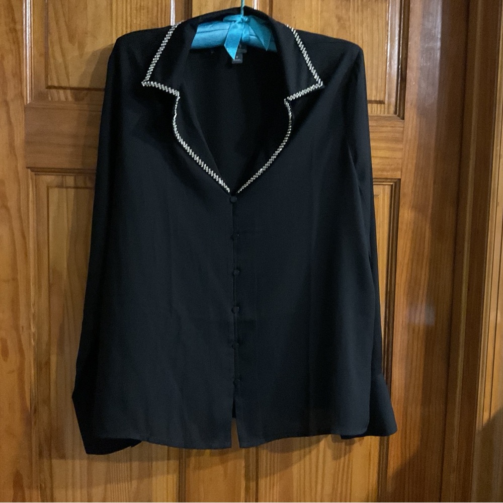 Worthington Black Blouse with White Trim